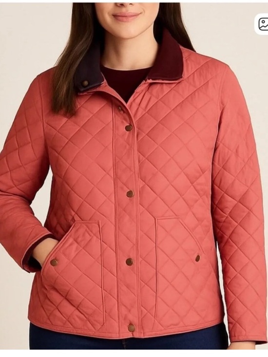 Lands' End Jackets & Blazers - Lands' End Quilted Coral Puffer Jacket with Brown Corduroy Collar